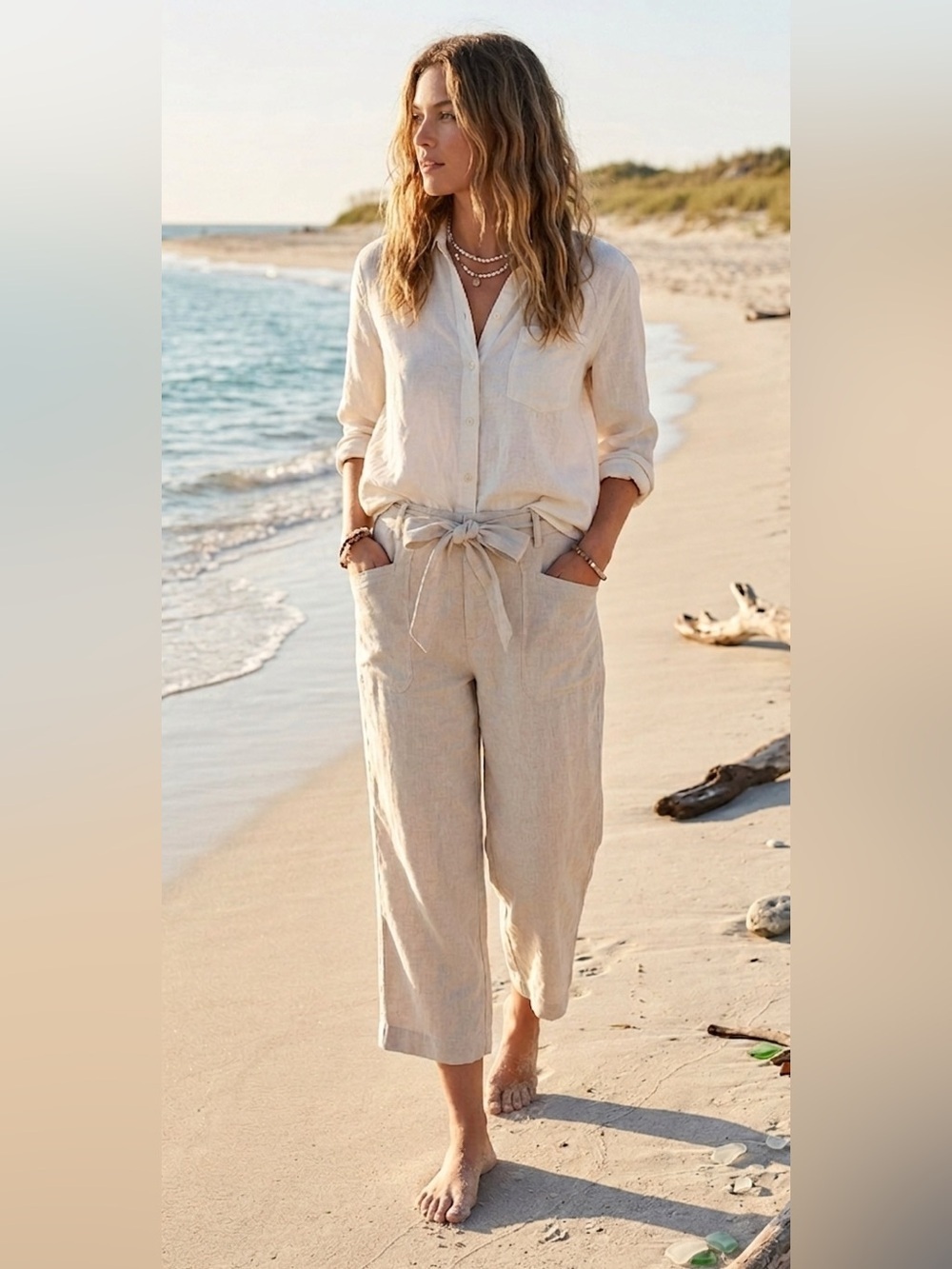 Sanctuary Sasha linen 
Casual beige  Cropped Pants, size 27 beach coastal chic
